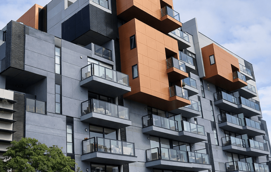 Cladboard condo facade