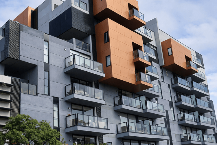 Cladboard condo facade